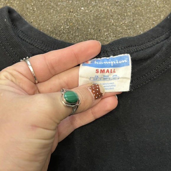 Champion Shirt Mens Small Black Big C Logo Chenille Patch Tee Athletic Crewneck - Picture 3 of 6